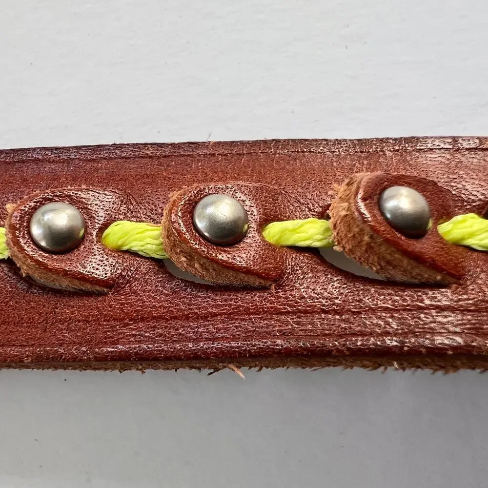 Leather Belt Brown Studded Braided Detail Boho Western | Size Large